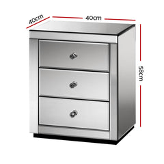 Artiss Mirrored Bedside table Drawers Furniture Mirror Glass Presia Smoky Grey - ozily