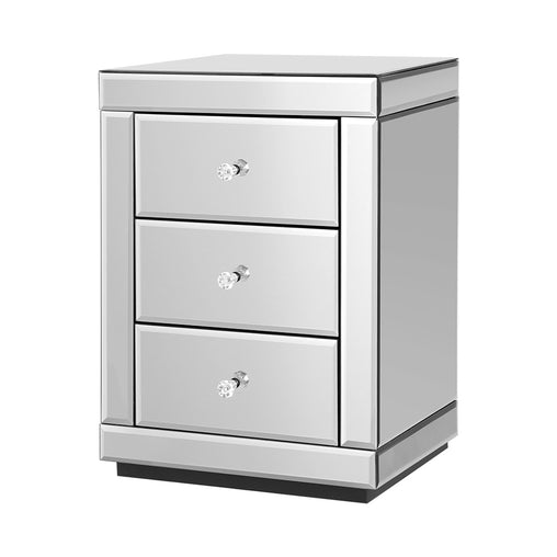 Artiss Mirrored Bedside Table Drawers Furniture Mirror Glass Presia Silver - ozily