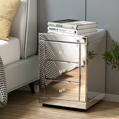 Artiss Mirrored Bedside Table Drawers Furniture Mirror Glass Presia Silver - ozily