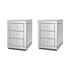 Artiss Set of 2 Bedside Tables Drawers Mirrored Side End Table Cabinet Nightstand - ozily