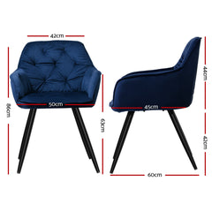 Artiss Set of 2 Calivia Dining Chairs Kitchen Chairs Upholstered Velvet Blue - ozily