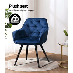 Artiss Set of 2 Calivia Dining Chairs Kitchen Chairs Upholstered Velvet Blue - ozily