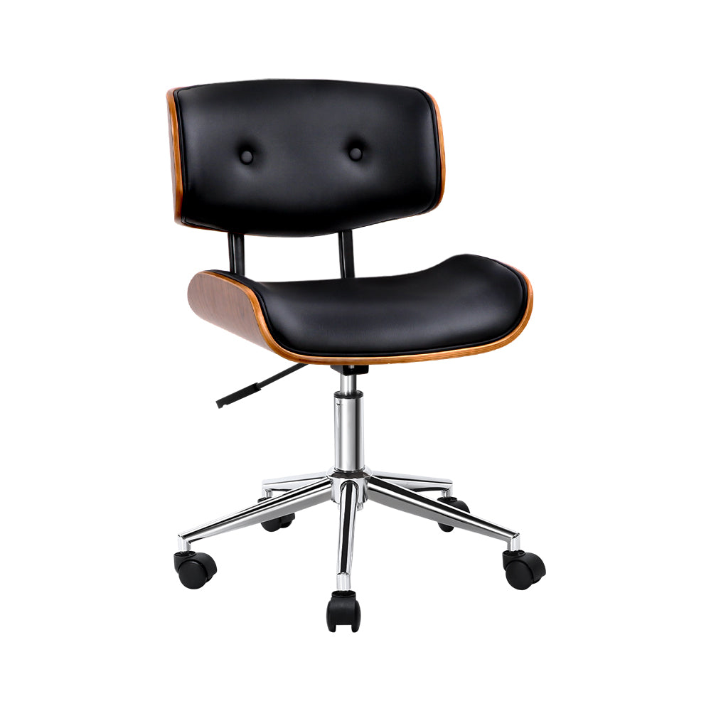 Artiss Wooden Office Chair Black Leather - ozily