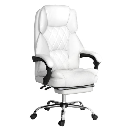 Artiss Executive Office Chair Leather Footrest White - ozily