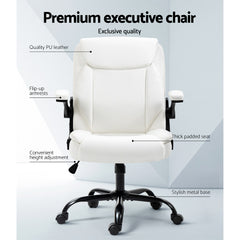 Artiss Office Chair Leather Computer Executive Chairs Gaming Study Desk White - ozily