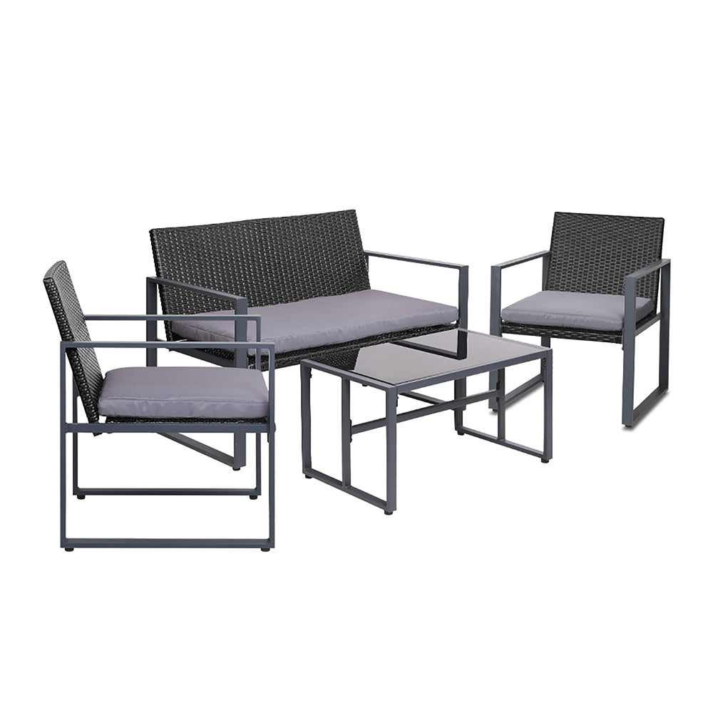 Gardeon 4PC Outdoor Furniture Patio Table Chair Black - ozily