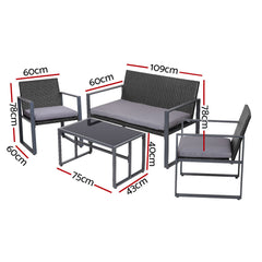 Gardeon 4 PCS Outdoor Dining Set Lounge Setting Patio Wicker Chairs Table w/Cover - ozily