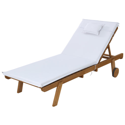Gardeon Sun Lounge Wooden Lounger Outdoor Furniture Day Bed Wheels Patio White - ozily