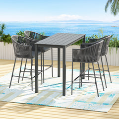 Gardeon 5-Piece Outdoor Bar Set Dining Table Rope Chair Patio Bistro Set - ozily