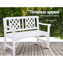 Gardeon Wooden Garden Bench 2 Seat Patio Furniture Timber Outdoor Lounge Chair White - ozily