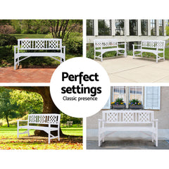 Gardeon Wooden Garden Bench 3 Seat Patio Furniture Timber Outdoor Lounge Chair White - ozily