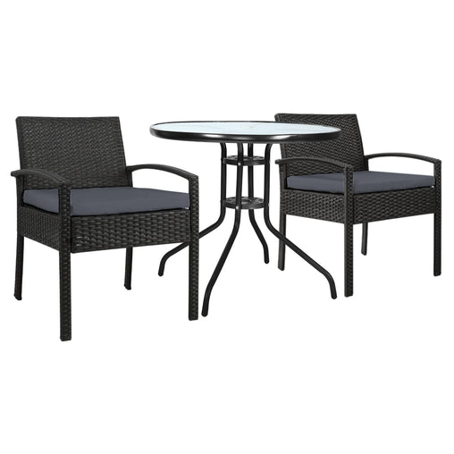Gardeon Outdoor Furniture Dining Chairs Wicker Garden Patio Cushion Black 3PCS Sofa Set Tea Coffee Cafe Bar Set - ozily