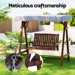 Gardeon Outdoor Wooden Swing Chair Garden Bench Canopy Cushion 2 Seater Charcoal - ozily