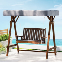 Gardeon Outdoor Wooden Swing Chair Garden Bench Canopy Cushion 2 Seater Charcoal - ozily