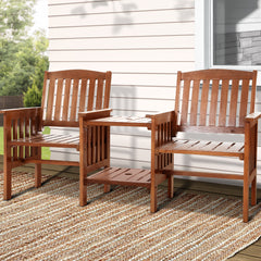 Gardeon Garden Bench Chair Table Loveseat Wooden Outdoor Furniture Patio Park Brown - ozily