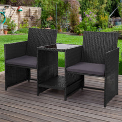 Gardeon Outdoor Setting Wicker Loveseat Birstro Set Patio Garden Furniture Black - ozily