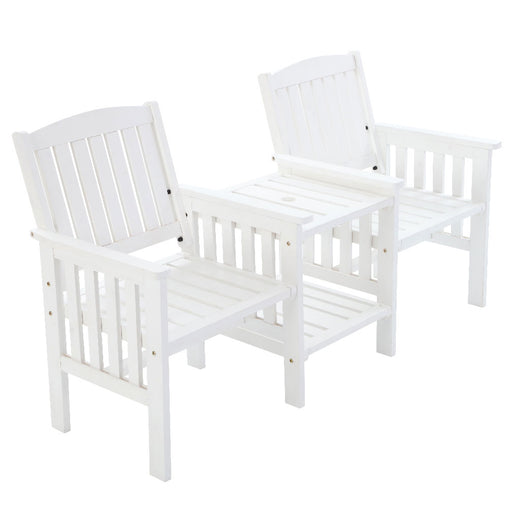 Gardeon Garden Bench Chair Table Loveseat Wooden Outdoor Furniture Patio Park White - ozily