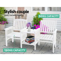 Gardeon Garden Bench Chair Table Loveseat Wooden Outdoor Furniture Patio Park White - ozily