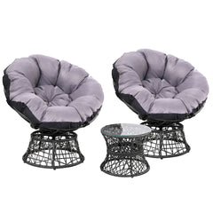 Gardeon Outdoor Lounge Setting Papasan Chairs Table Patio Furniture Wicker Black - ozily