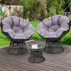 Gardeon Outdoor Lounge Setting Papasan Chairs Table Patio Furniture Wicker Black - ozily