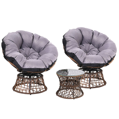 Gardeon Outdoor Lounge Setting Papasan Chairs Table Patio Furniture Wicker Brown - ozily