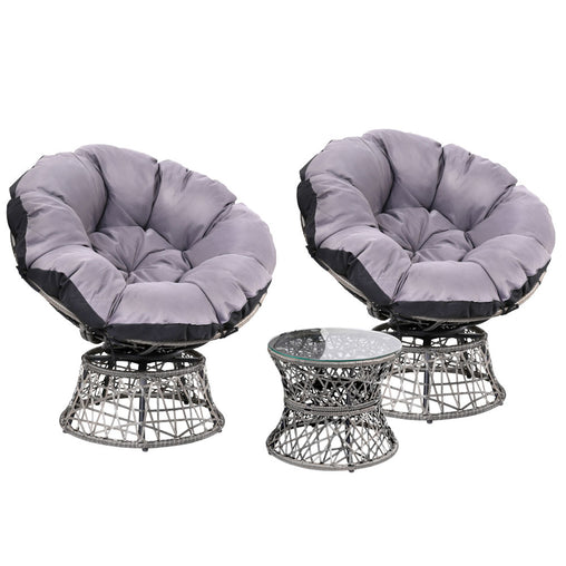 Gardeon Outdoor Lounge Setting Papasan Chairs Table Patio Furniture Wicker Grey - ozily