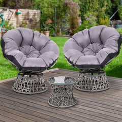 Gardeon Outdoor Lounge Setting Papasan Chairs Table Patio Furniture Wicker Grey - ozily