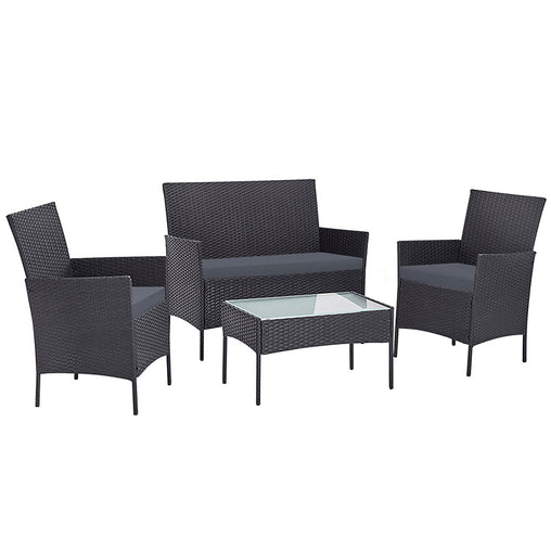 Gardeon 4-piece Outdoor Lounge Setting Wicker Patio Furniture Dining Set Grey - ozily