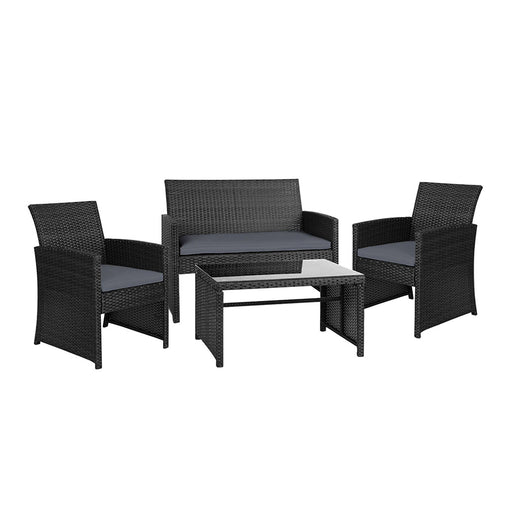 Gardeon Set of 4 Outdoor Lounge Setting Rattan Patio Wicker Dining Set Black - ozily