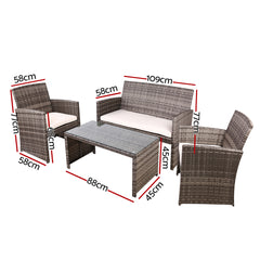 Gardeon Rattan Furniture Outdoor Lounge Setting Wicker Dining Set w/Storage Cover Mixed Grey - ozily