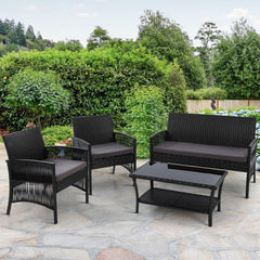 Gardeon 4 PCS Outdoor Furniture Lounge Setting Wicker Dining Set Black - ozily