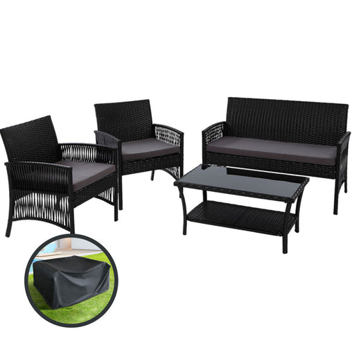 Gardeon 4 PCS Outdoor Furniture Outdoor Lounge Setting Rattan Patio Dining Set - ozily