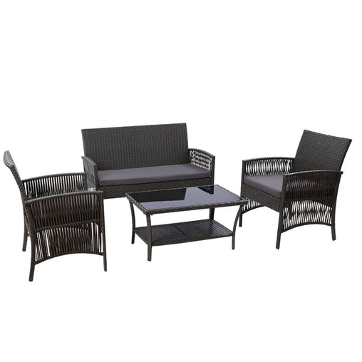 Gardeon 4 PCS Outdoor Furniture Lounge Setting Wicker Dining Set Grey - ozily