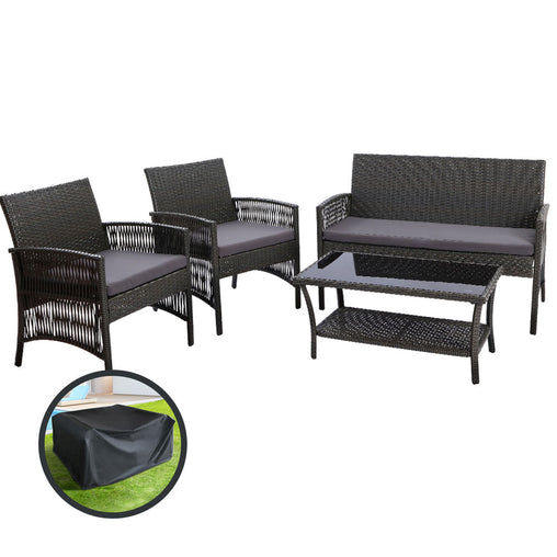 Gardeon Outdoor Furniture Dining Set Outdoor Lounge Setting Rattan Patio Grey - ozily