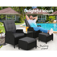 Gardeon Recliner Chairs Sun lounge Setting Outdoor Furniture Patio Garden Wicker - ozily