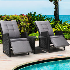 Recliner Chairs Sun lounge Setting Outdoor Furniture Patio Wicker Sofa - ozily