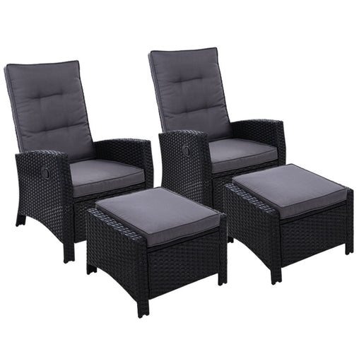 Set of 2 Sun lounge Recliner Chair Wicker Lounger Sofa Day Bed Outdoor Chairs Patio Furniture Garden Cushion Ottoman Gardeon - ozily