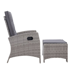 Set of 2 Sun lounge Recliner Chair Wicker Lounger Sofa Day Bed Outdoor Chairs Patio Furniture Garden Cushion Ottoman Gardeon - ozily