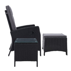 Gardeon Outdoor Patio Furniture Recliner Chairs Table Setting Wicker Lounge 5pc Black - ozily