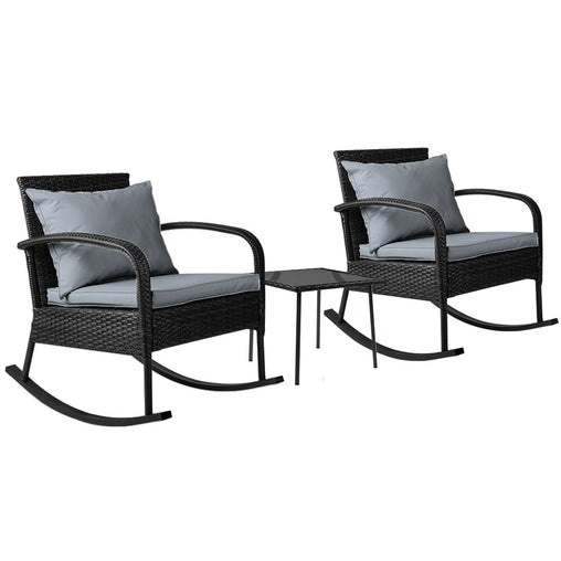 Gardeon 3 Piece Outdoor Chair Rocking Set - Black - ozily