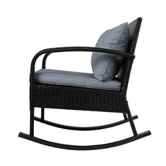 Gardeon 3 Piece Outdoor Chair Rocking Set - Black - ozily