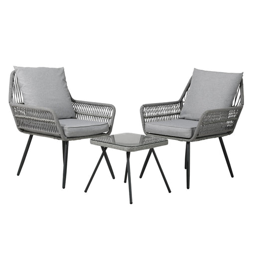 Gardeon 3PC Outdoor Furniture Bistro Set Lounge Setting Chairs Table Patio Grey - ozily