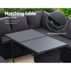 Gardeon Outdoor Furniture Dining Setting Sofa Set Lounge Wicker 8 Seater Black - ozily