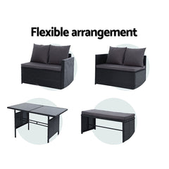 Gardeon Outdoor Furniture Dining Setting Sofa Set Lounge Wicker 8 Seater Black - ozily