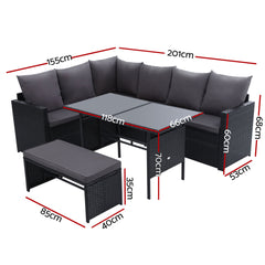 Gardeon Outdoor Furniture Dining Setting Sofa Set Wicker 8 Seater Storage Cover Black - ozily
