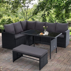 Gardeon Outdoor Furniture Dining Setting Sofa Set Wicker 8 Seater Storage Cover Black - ozily