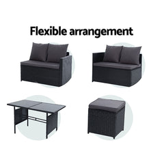 Gardeon Outdoor Furniture Dining Setting Sofa Set Lounge Wicker 9 Seater Black - ozily