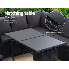 Gardeon Outdoor Furniture Dining Setting Sofa Set Wicker 9 Seater Storage Cover Black - ozily