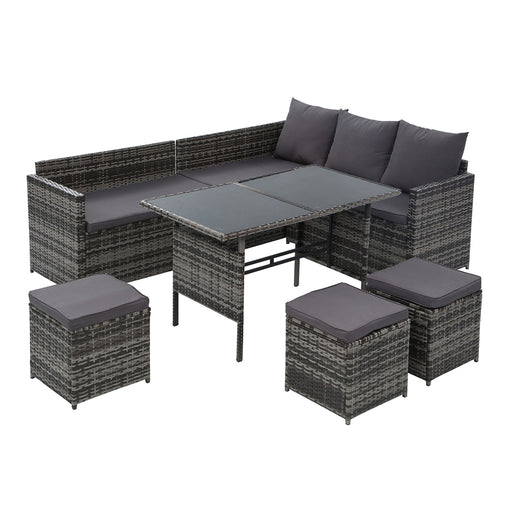 Gardeon Outdoor Furniture Dining Setting Sofa Set Lounge Wicker 9 Seater Mixed Grey - ozily