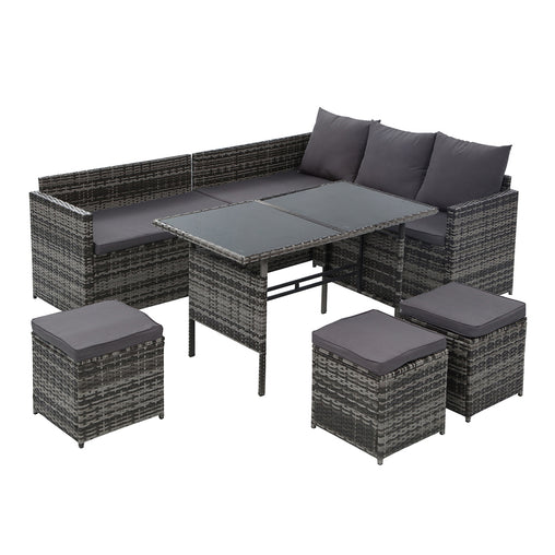 Gardeon Outdoor Furniture Dining Setting Sofa Set Wicker 9 Seater Storage Cover Mixed Grey - ozily